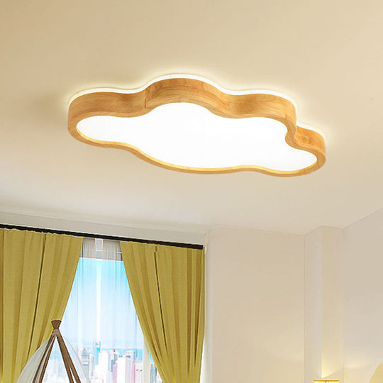 Plafonnier encastré contemporain en bois de style nuage - LED, 19,5"/25" L, beige, chaud/blanc/3 options de couleur