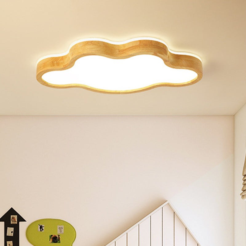 Plafonnier encastré contemporain en bois de style nuage - LED, 19,5"/25" L, beige, chaud/blanc/3 options de couleur