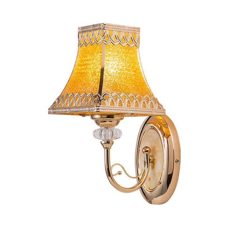 Colonial Gold Bell Wall Sconce With Beveled Glass And Arched Arm For Indoor Use