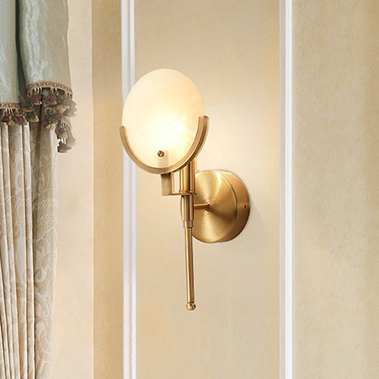 Colonial Oval Milk Glass Wall Sconce With Brass Fixture - 1 Bulb Living Room Lighting