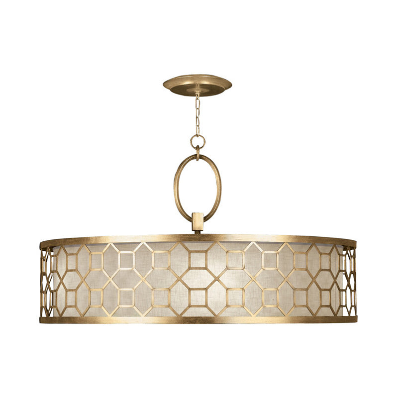 Drum style 3-Light Chandelier Brass Hanging Ceiling Lamp in Gold