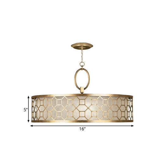 Chinese Style Drum Chandelier - 3-Light Brass Ceiling Lamp In Gold 16 19.5 23.5 Diameter