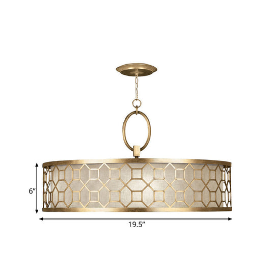 Drum style 3-Light Chandelier Brass Hanging Ceiling Lamp in Gold