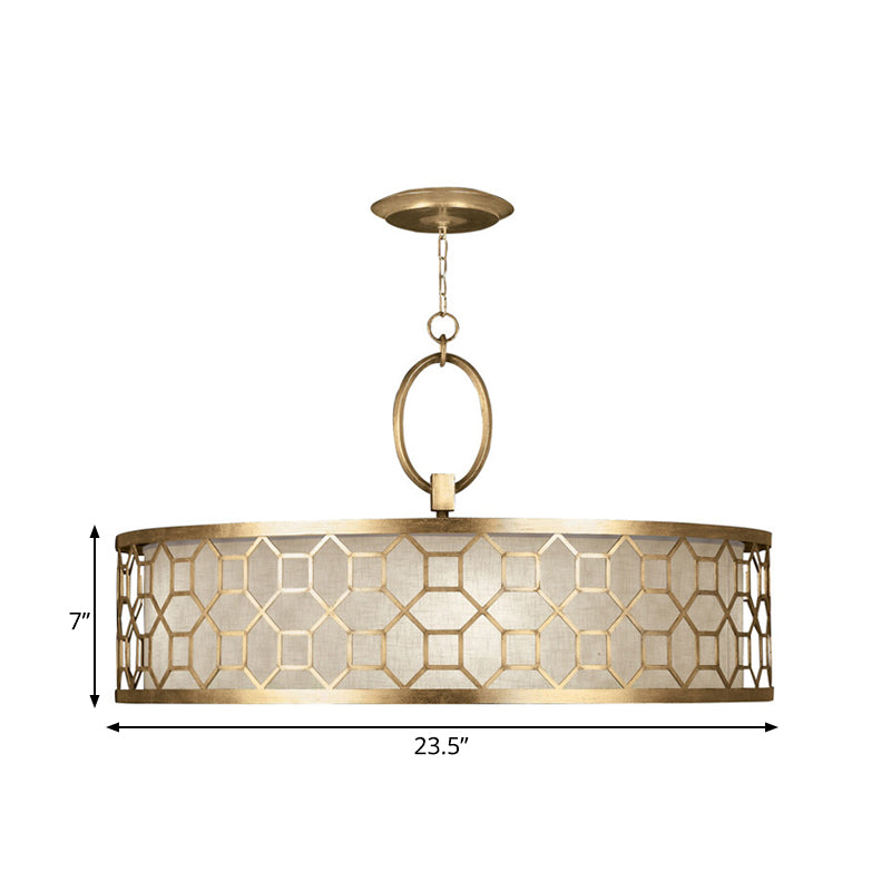 Chinese Style Drum Chandelier - 3-Light Brass Ceiling Lamp In Gold 16 19.5 23.5 Diameter