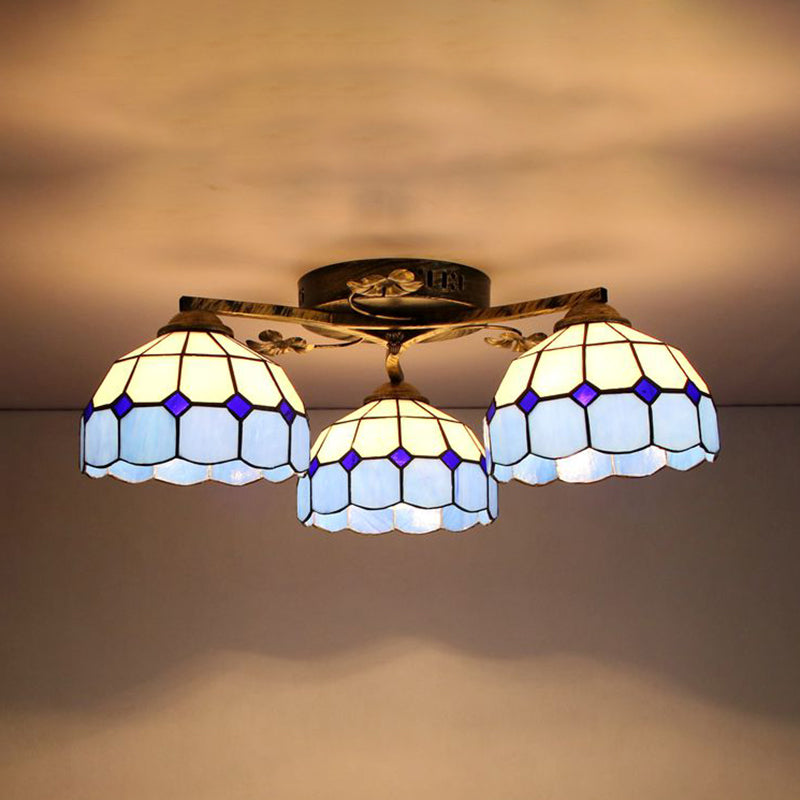 Vintage Stained Glass Ceiling Light - Conic Flushmount with Art Pattern, 3 Lights