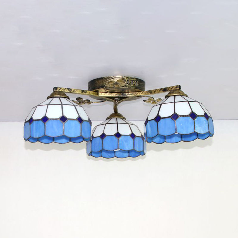 Vintage Stained Glass Ceiling Light - Conic Flushmount with Art Pattern, 3 Lights