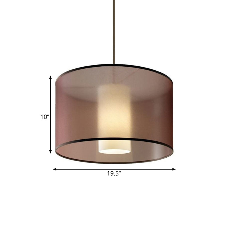 16-23.5 Dia Single Pendulum Pendant Fabric Drum Suspension Lamp In Coffee - Traditional Design