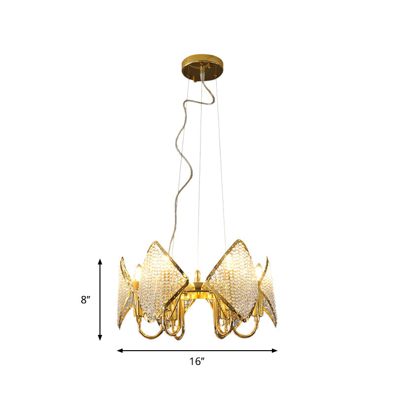 Lustre à paillettes dorées avec perles en cristal - Plafonnier métallique moderne (6 lumières)