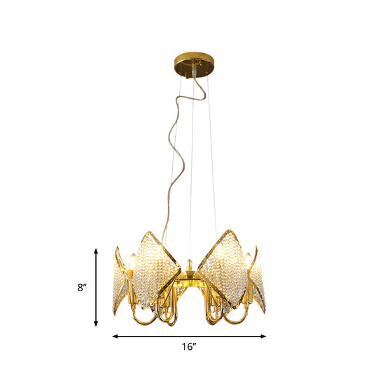 Lustre à paillettes dorées avec perles en cristal - Plafonnier métallique moderne (6 lumières)