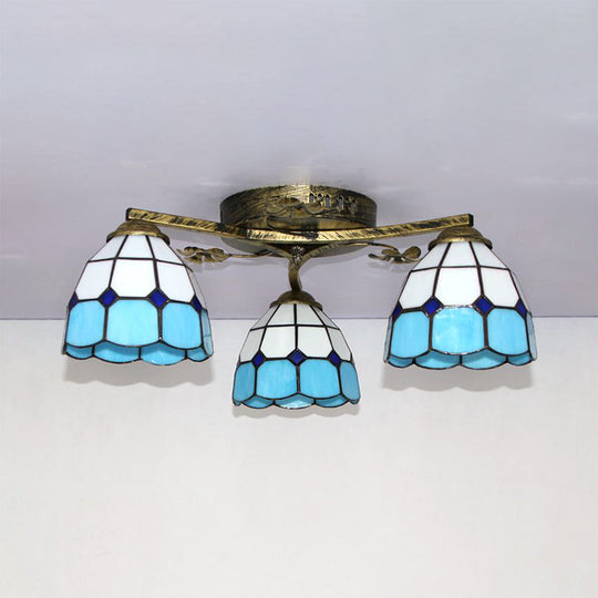 Vintage Stained Glass Ceiling Light - Conic Flushmount with Art Pattern, 3 Lights