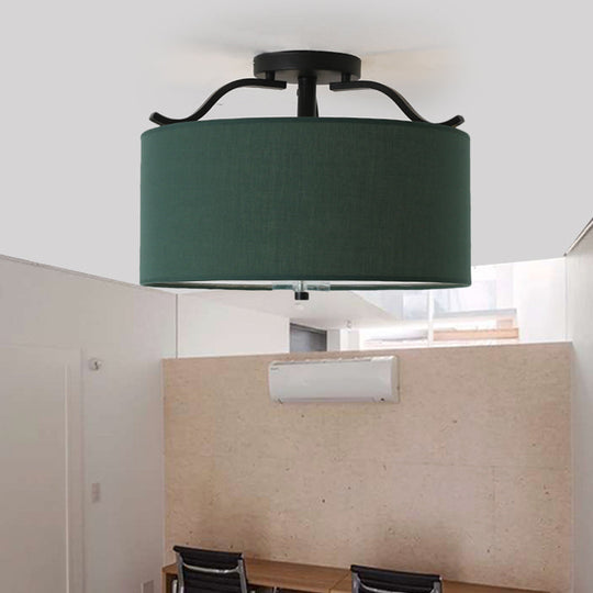 Farmhouse Green Round Bedroom Ceiling Light Fixture - 16"/18"/19.5" Dia - 3-Light Fabric Semi Flush