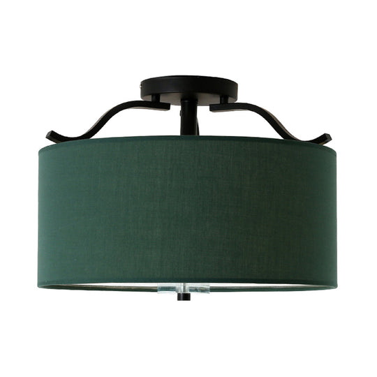 Farmhouse Green Round Bedroom Ceiling Light Fixture - 16"/18"/19.5" Dia - 3-Light Fabric Semi Flush