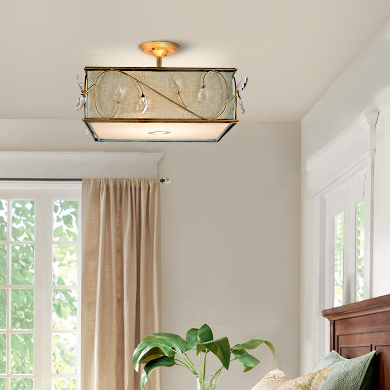 Flaxen Rustic Fabric Semi Flush Mount Ceiling Light with 3 Lights