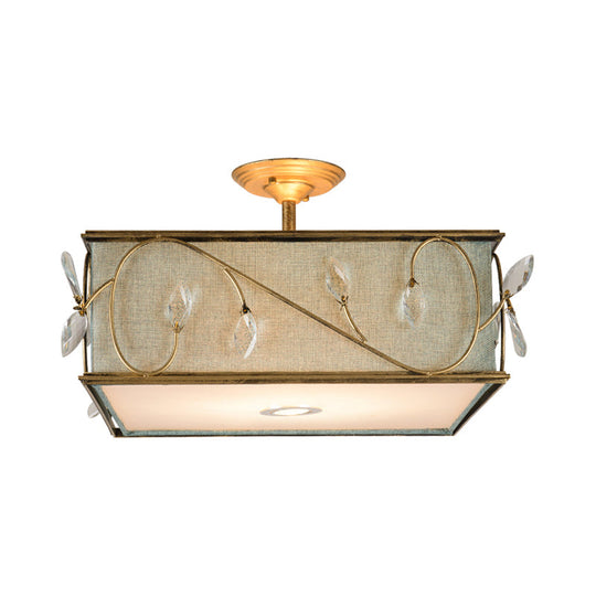 Flaxen Rustic Fabric Semi Flush Mount Ceiling Light with 3 Lights