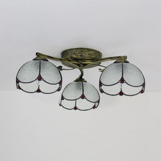 Vintage Stained Glass Ceiling Light - Conic Flushmount with Art Pattern, 3 Lights