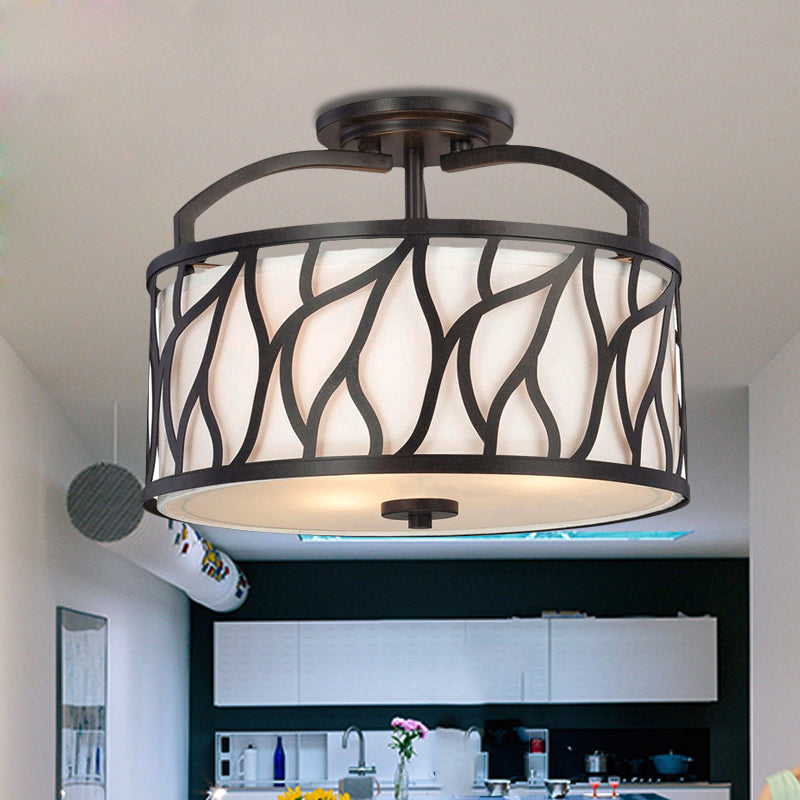 Contemporary 4-Light Black Flush Mount Lamp with Branch Pattern