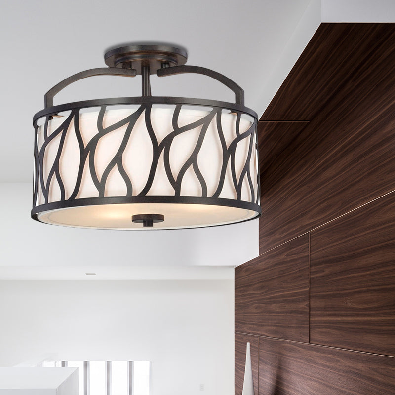 Contemporary 4-Light Black Flush Mount Lamp with Branch Pattern