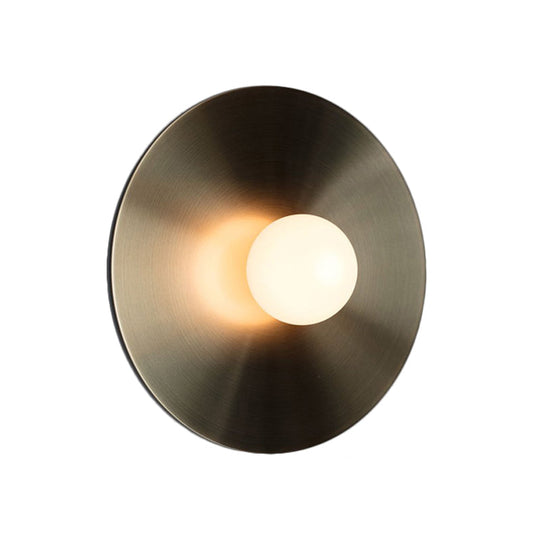 Colonial Metal Indoor Wall Sconce: Round Gold Flush Mount With Opal Glass Shade