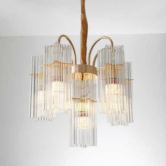 Modern Gold Tiered Cylinder Crystal Chandelier: 6-Head Dining Room Pendant