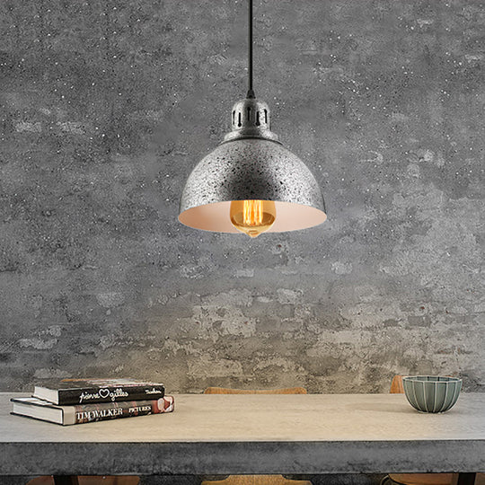 Rustic Industrial Domed Hanging Lamp - 1 Light Wrought Iron Ceiling Fixture - Dark Grey/Light Grey