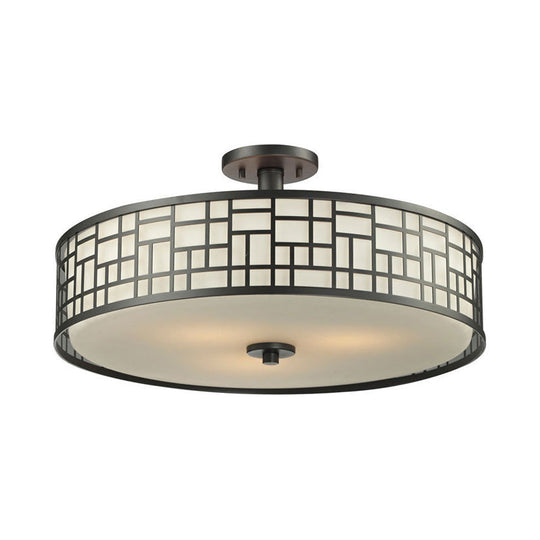 Chinese Style Metallic Semi Flush Mount Lighting, Black Circular Design, 4/3 Lights, 16"/19.5"/23.5" Dia