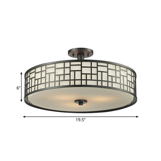 Chinese Style Metallic Semi Flush Mount Lighting, Black Circular Design, 4/3 Lights, 16"/19.5"/23.5" Dia