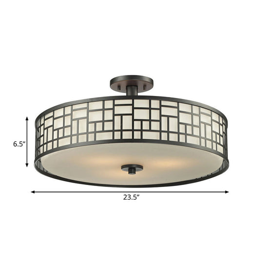 Chinese Style Metallic Semi Flush Mount Lighting Black Circular Design 4/3 Lights 16/19.5/23.5 Dia