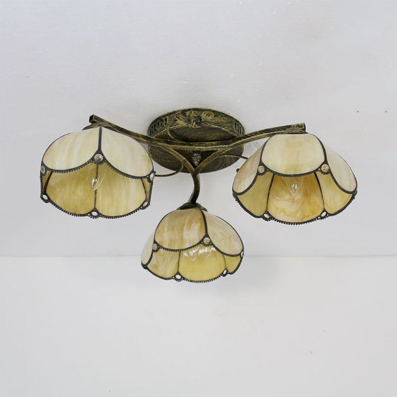 Vintage Stained Glass Ceiling Light - Conic Flushmount with Art Pattern, 3 Lights