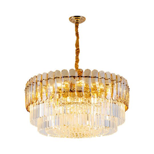 Lustre rond traditionnel doré à 8 lumières et accents en cristal - Plafonnier suspendu élégant pour salle à manger