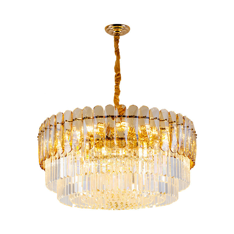 Gold 8-Light Crystal Tiered Round Chandelier For Dining Room Ceiling