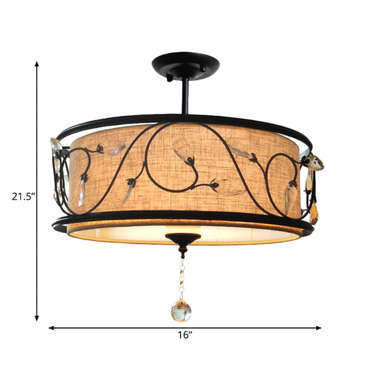 Black Rustic Branch Semi Flush Mount Ceiling Light With Crystal Draping - 4 Lights 14/21.5 Dia