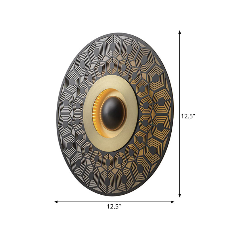 Brass Circular Led Porch Wall Light Fixture - Colonial Style Flush Mount Sconce