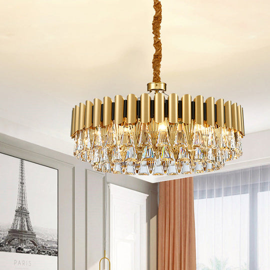 4-Tier Round Crystal Chandelier Lamp - Modernist Golden Pendant Lighting Fixture