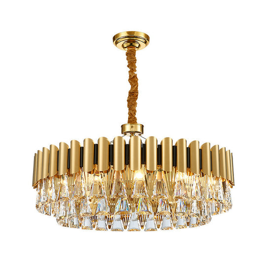 4-Tier Round Crystal Chandelier Lamp - Modernist Golden Pendant Lighting Fixture