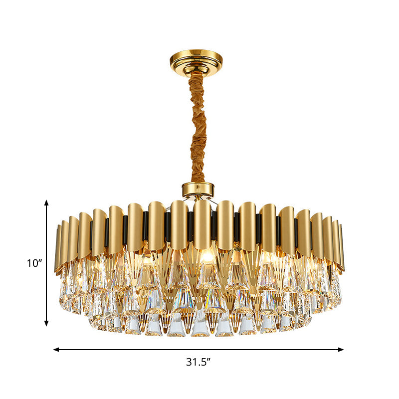 Lustre en cristal moderniste à 4 niveaux - Luminaire suspendu doré - 8/12 lumières