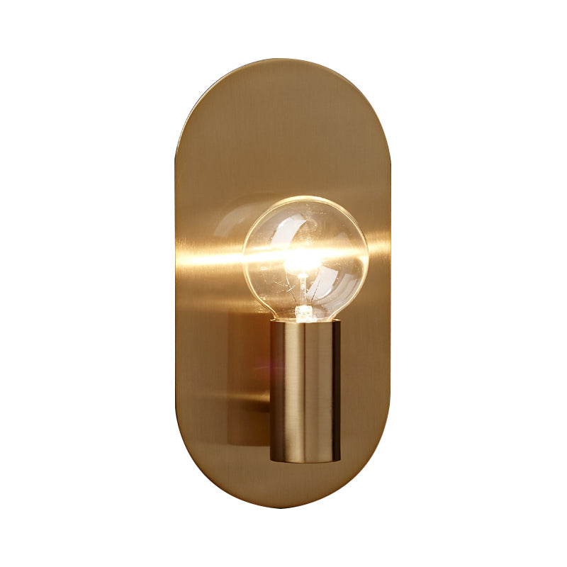 Minimalist Gold Finish Bare Bulb Wall Sconce One Light Metallic Lamp With Oval Backplate