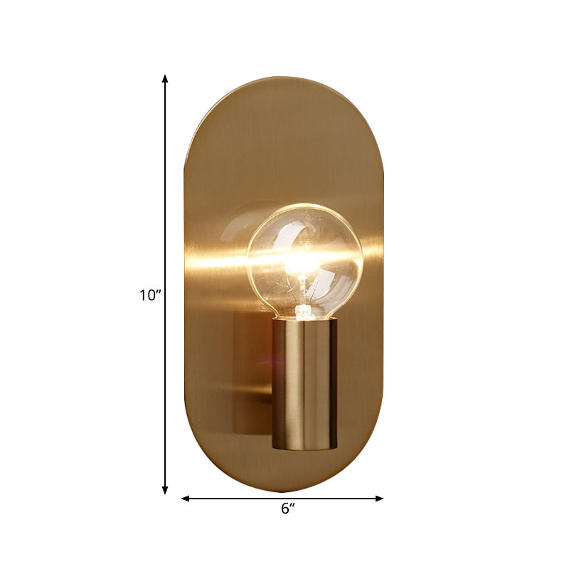 Minimalist Gold Finish Bare Bulb Wall Sconce One Light Metallic Lamp With Oval Backplate