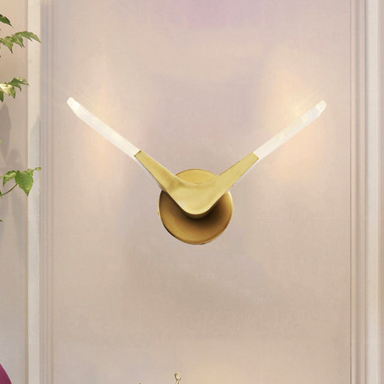 Golden V-Shaped Metal Sconce Light: Led Wall Mount Fixture In Warm/White Light