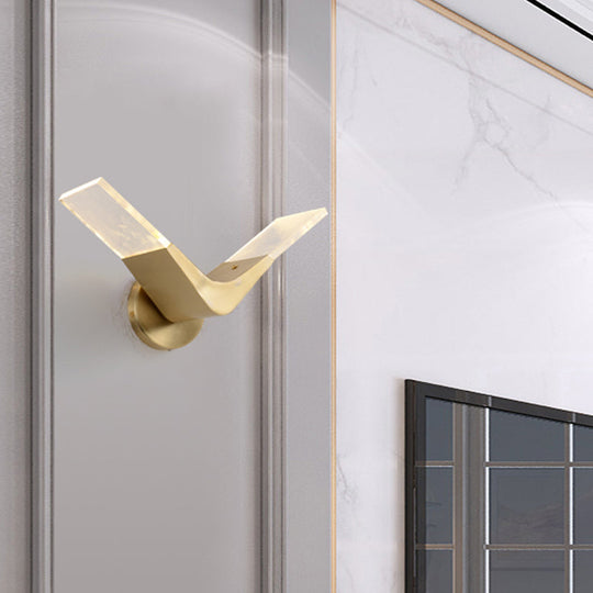 Golden V-Shaped Metal Sconce Light: Led Wall Mount Fixture In Warm/White Light Gold / White