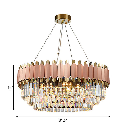 Plafonnier suspendu moderne en cristal rose et doré avec 8/12 lumières