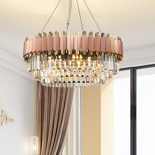 Plafonnier suspendu moderne en cristal rose et doré avec 8/12 lumières