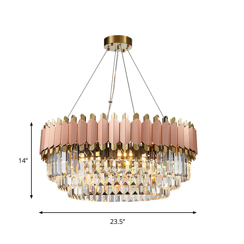 Plafonnier suspendu moderne en cristal rose et doré avec 8/12 lumières