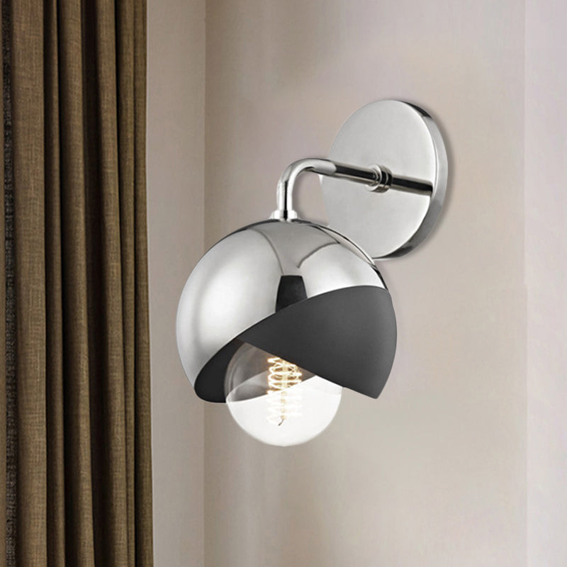 Modernist Metal Wall Lamp With Open Bottom 1 Light Globe - Chrome/Gold/Rose Gold Finish Chrome