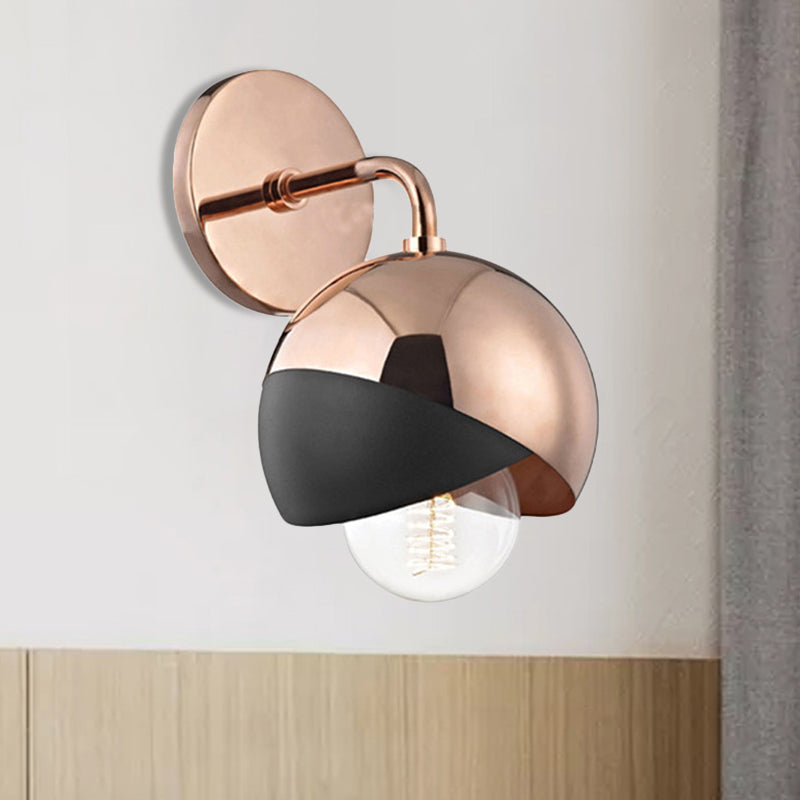 Modernist Metal Wall Lamp With Open Bottom 1 Light Globe - Chrome/Gold/Rose Gold Finish Rose