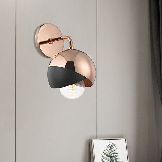 Modernist Metal Wall Lamp With Open Bottom 1 Light Globe - Chrome/Gold/Rose Gold Finish