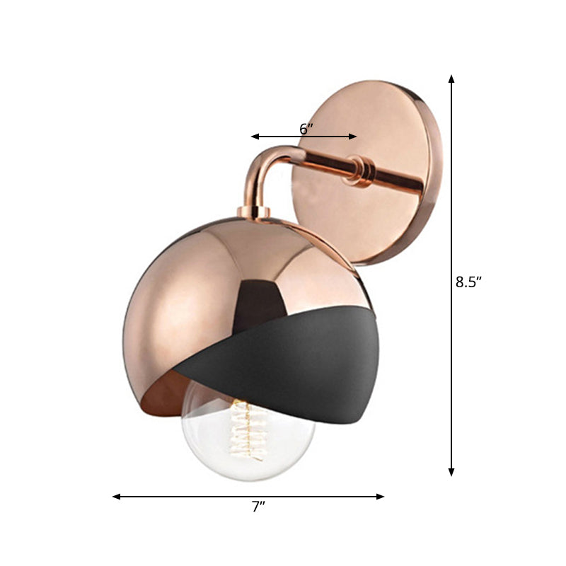 Modernist Metal Wall Lamp With Open Bottom 1 Light Globe - Chrome/Gold/Rose Gold Finish