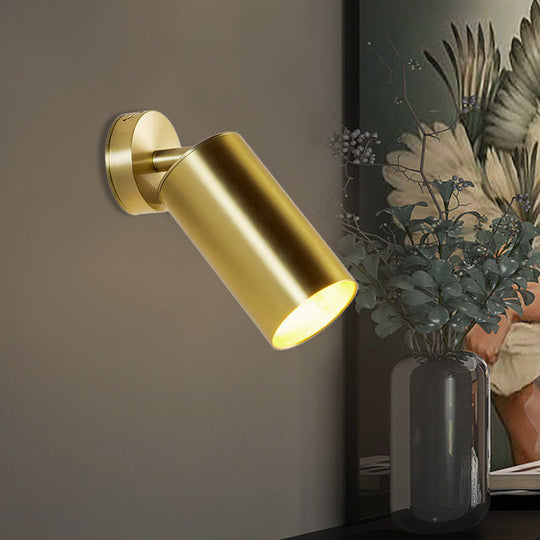 Golden 1-Head Contemporary Wall Sconce With Metallic Cylindrical Surface Mount Gold