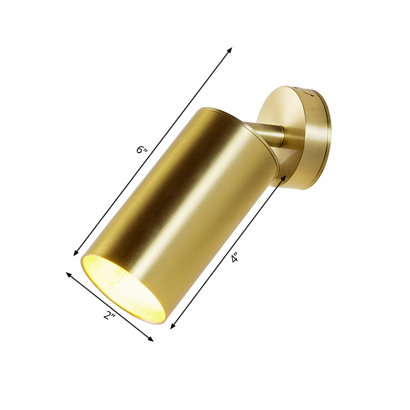 Golden 1-Head Contemporary Wall Sconce With Metallic Cylindrical Surface Mount