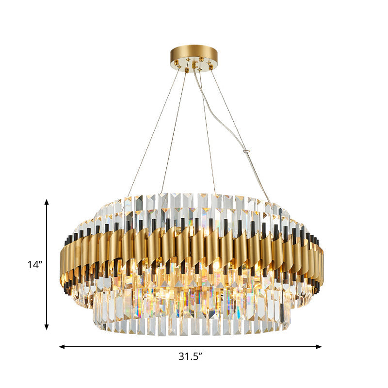 Contemporary Crystal Round Pendant Light - 12/16-Light Golden Chandelier