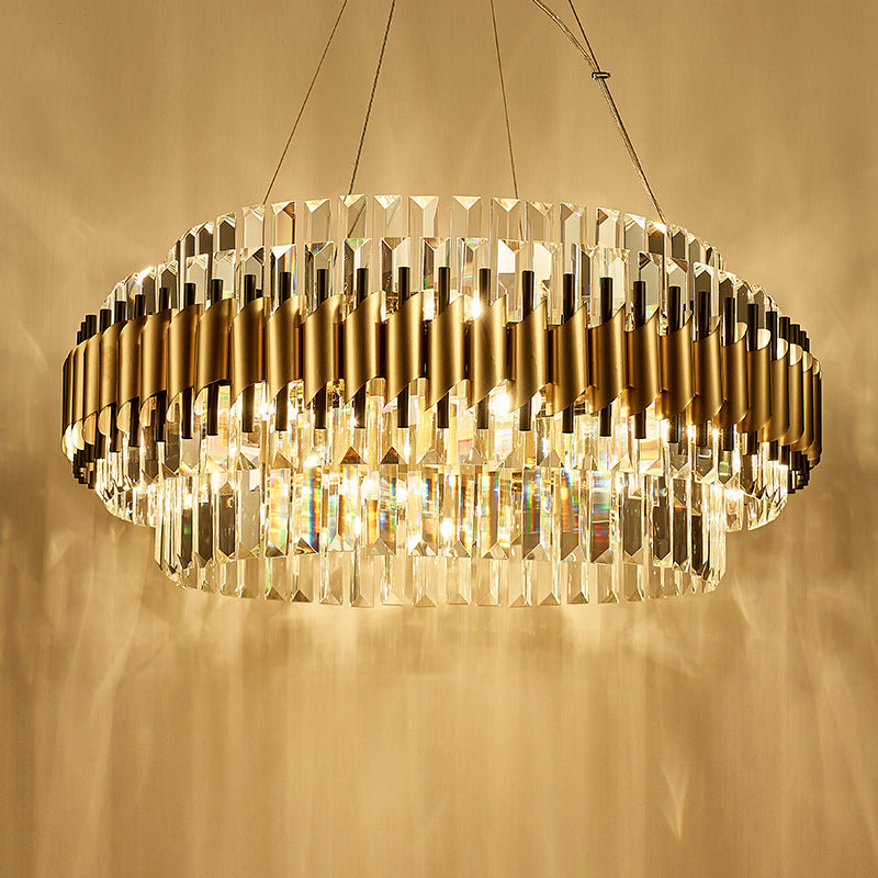 Contemporary Crystal Round Pendant Light - 12/16-Light Golden Chandelier 12 / Gold